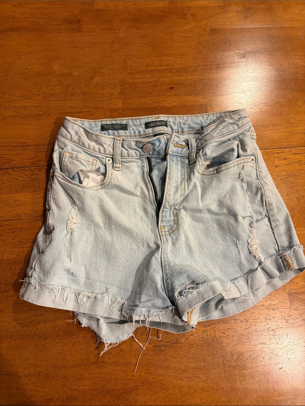 wild fable Light Blue Distressed High-Rise Denim Shorts